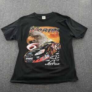 Vintage Mark Martin NASCAR Roush Racing Black Short Sleeve T-Shirt Sz XL